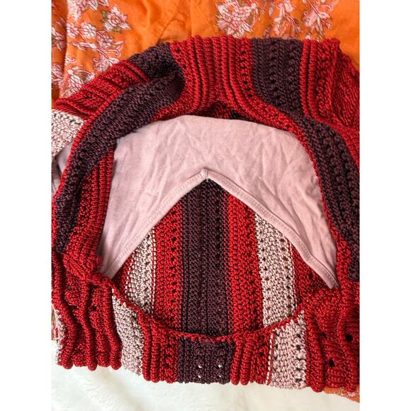 Free People Katie Crochet Mini Dress Red Pink Knit Orange Bandana Skirt Boho XS - Picture 11 of 16